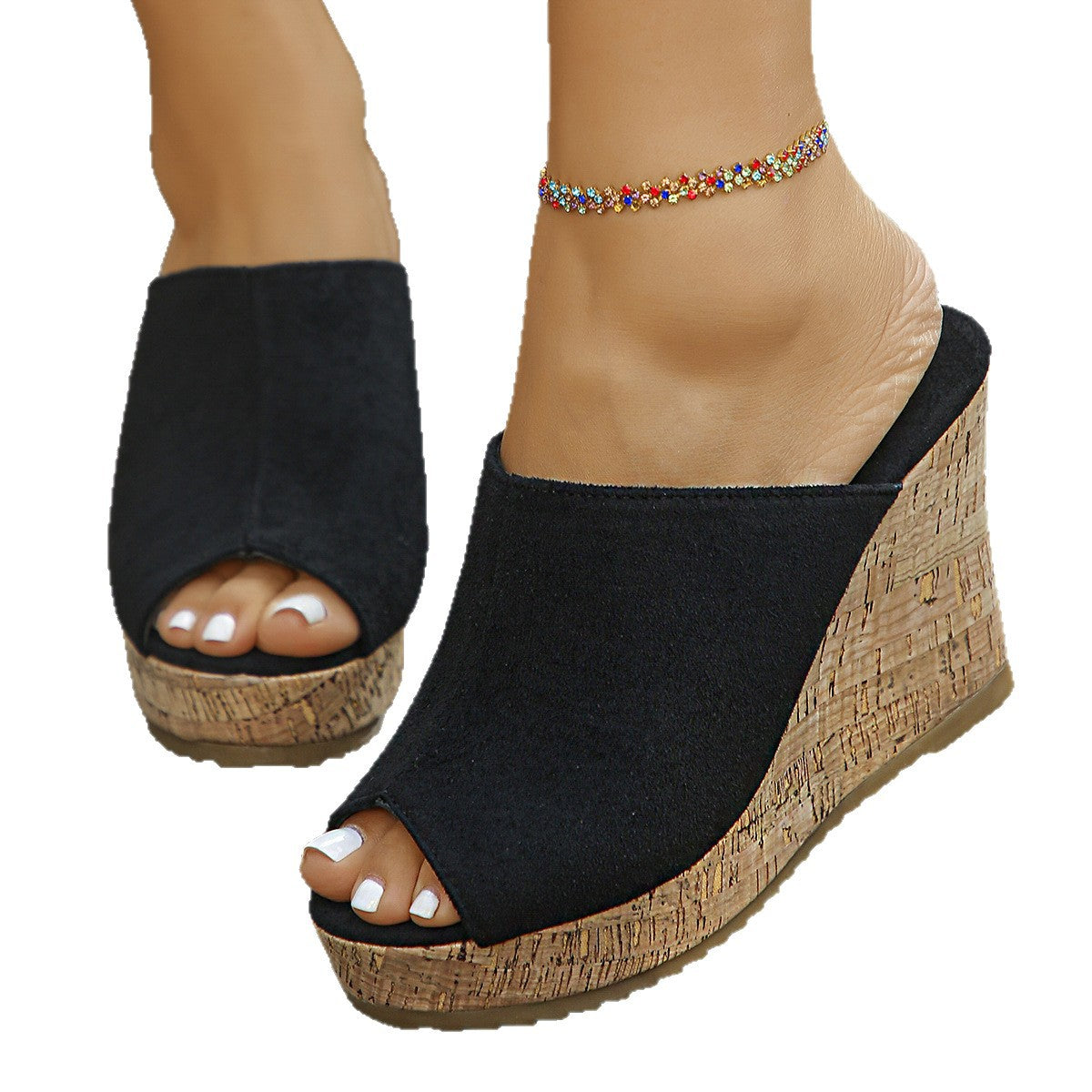 Damen Wedge-Pantoletten mit modischem Kork-Design und weichem Obermaterial