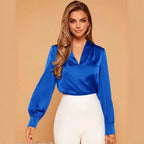 R&B | V-Ausschnitt Langarm Satin Bluse