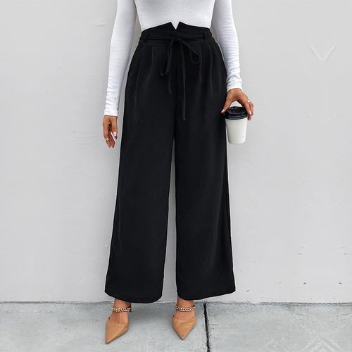 Damen elegante Palazzo-Hose mit hohem Bund und Bindegürtel R&B