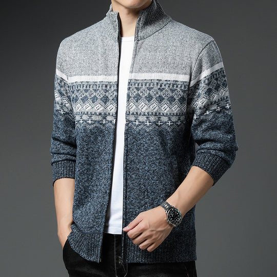 Herren Strickjacke mit hohem Kragen und attraktiven Mustern R&B