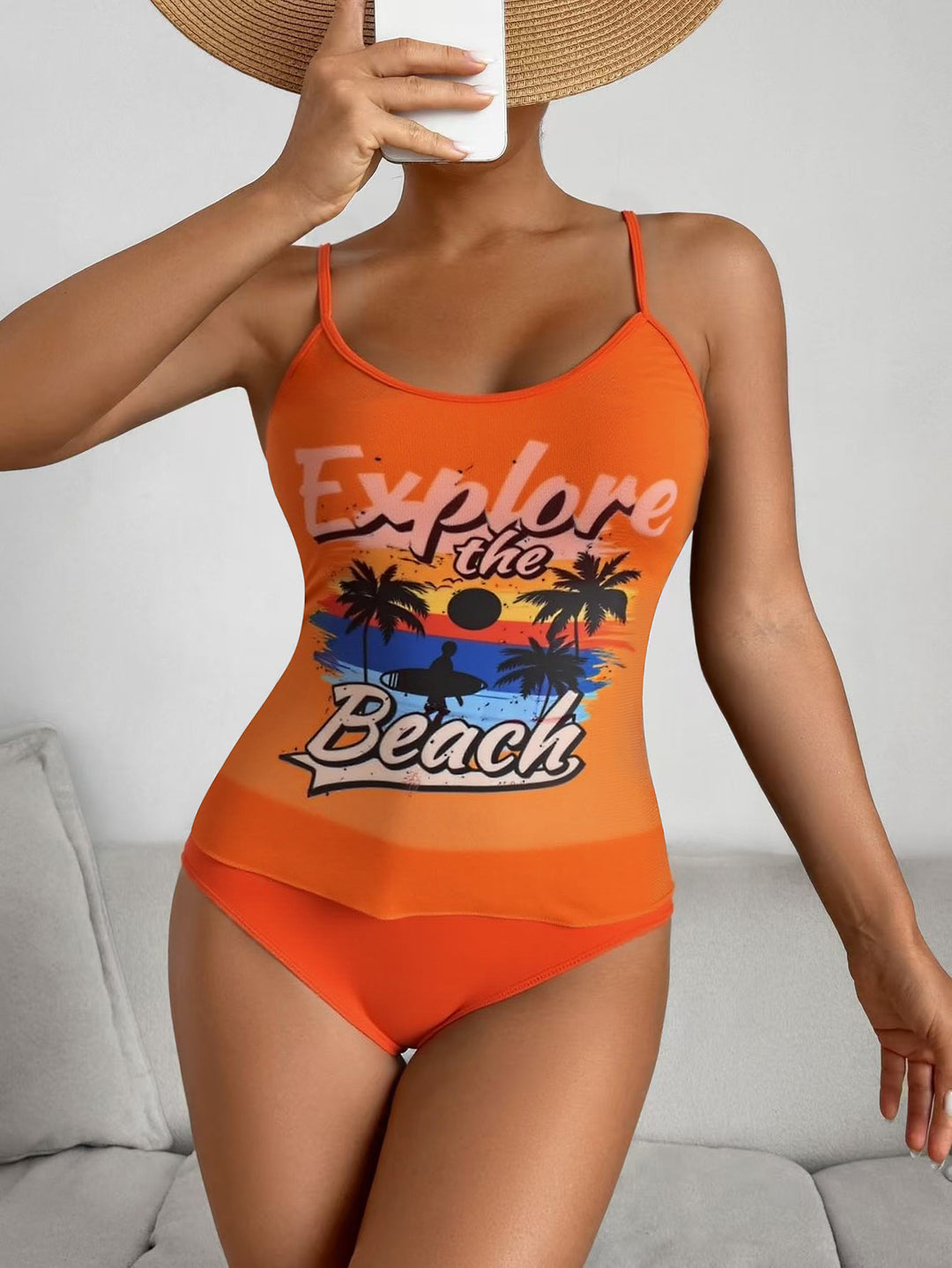 Damen Einteiliger Badeanzug mit trendigem Grafikdesign R&B