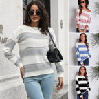 Damen Freizeit Pullover mit modernem Lochmuster und Streifen-Design R&B