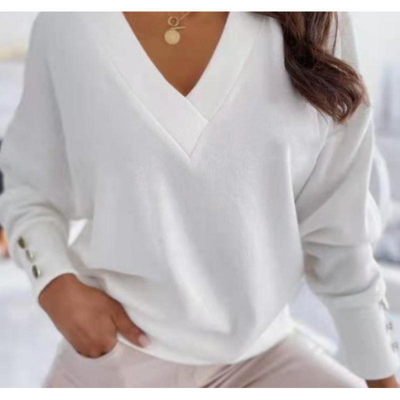 Damen lässiger V-Ausschnitt Pullover aus weichem Baumwollmix R&B