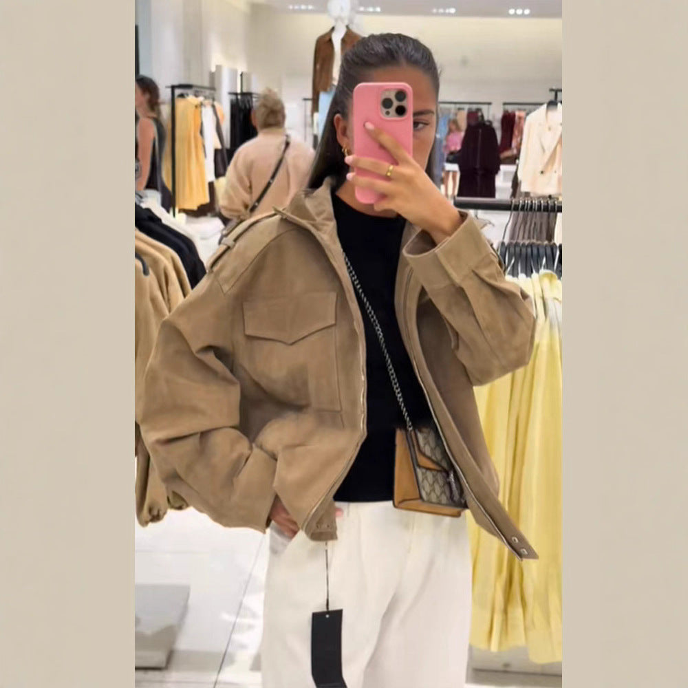 Damen lässige Oversize-Jacke aus Wildleder R&B
