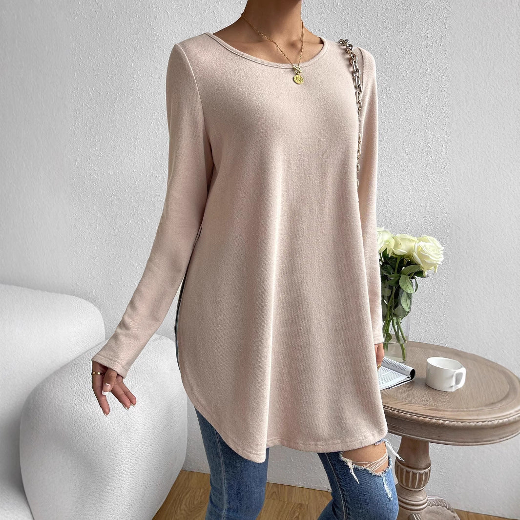 Damen Lockeres Langarmshirt mit elegantem Rundhalsausschnitt R&B