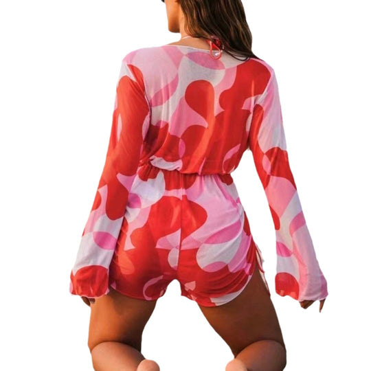 Damen Strand-Outfit mit langärmliger Überbluse und Bikini R&B