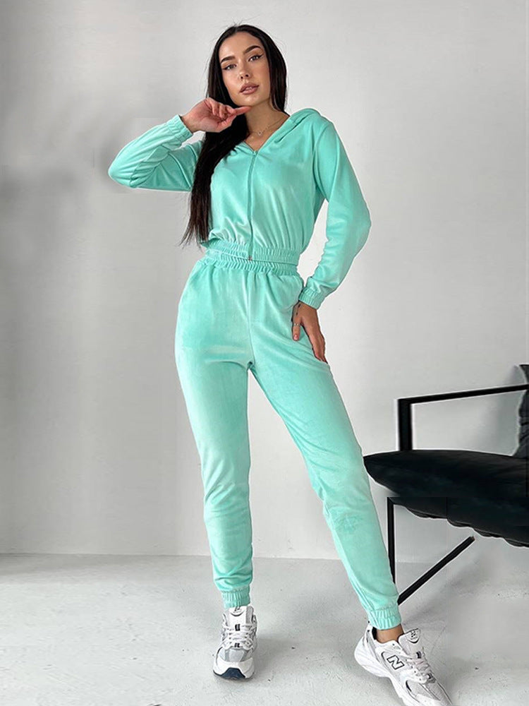 Damen Sportliches Fleece-Loungewear-Set mit Kapuze und tailliertem Schnitt R&B