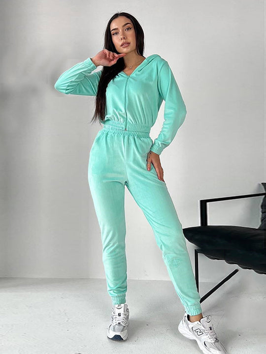 Damen Sportliches Fleece-Loungewear-Set mit Kapuze und tailliertem Schnitt R&B