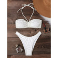 Damen Bandeau Bikini mit verstellbaren Trägern und exquisitem Texturmuster R&B
