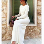 Damen Strickmaxikleid mit strukturiertem Design und langem Ärmel R&B