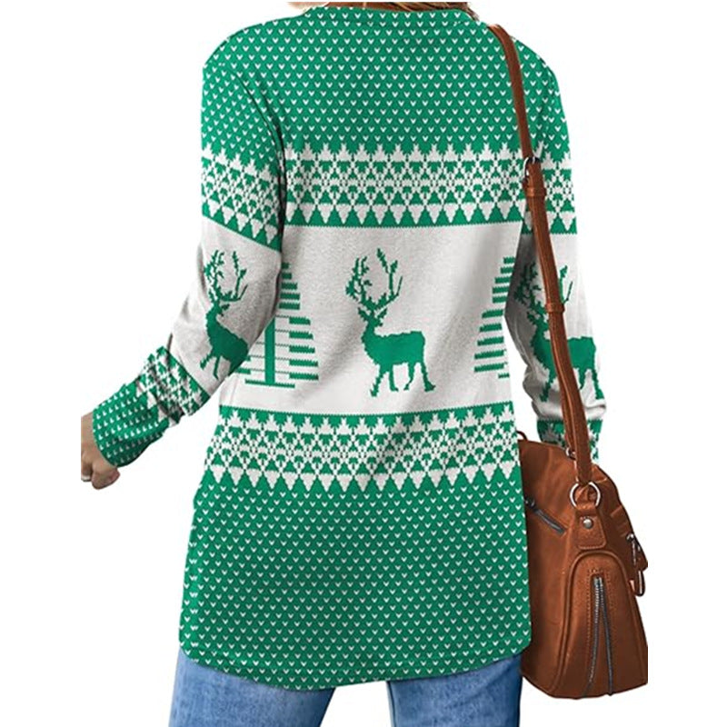 Damen Gemusterter Winterpullover mit Rundhalsausschnitt R&B