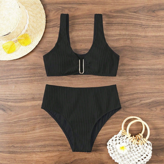 Damen Hochgeschnittener Bikini mit einzigartiger Rippstruktur R&B