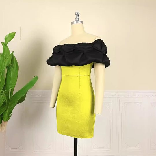 Damen Cocktailkleid mit voluminösem Tüllkragen R&B