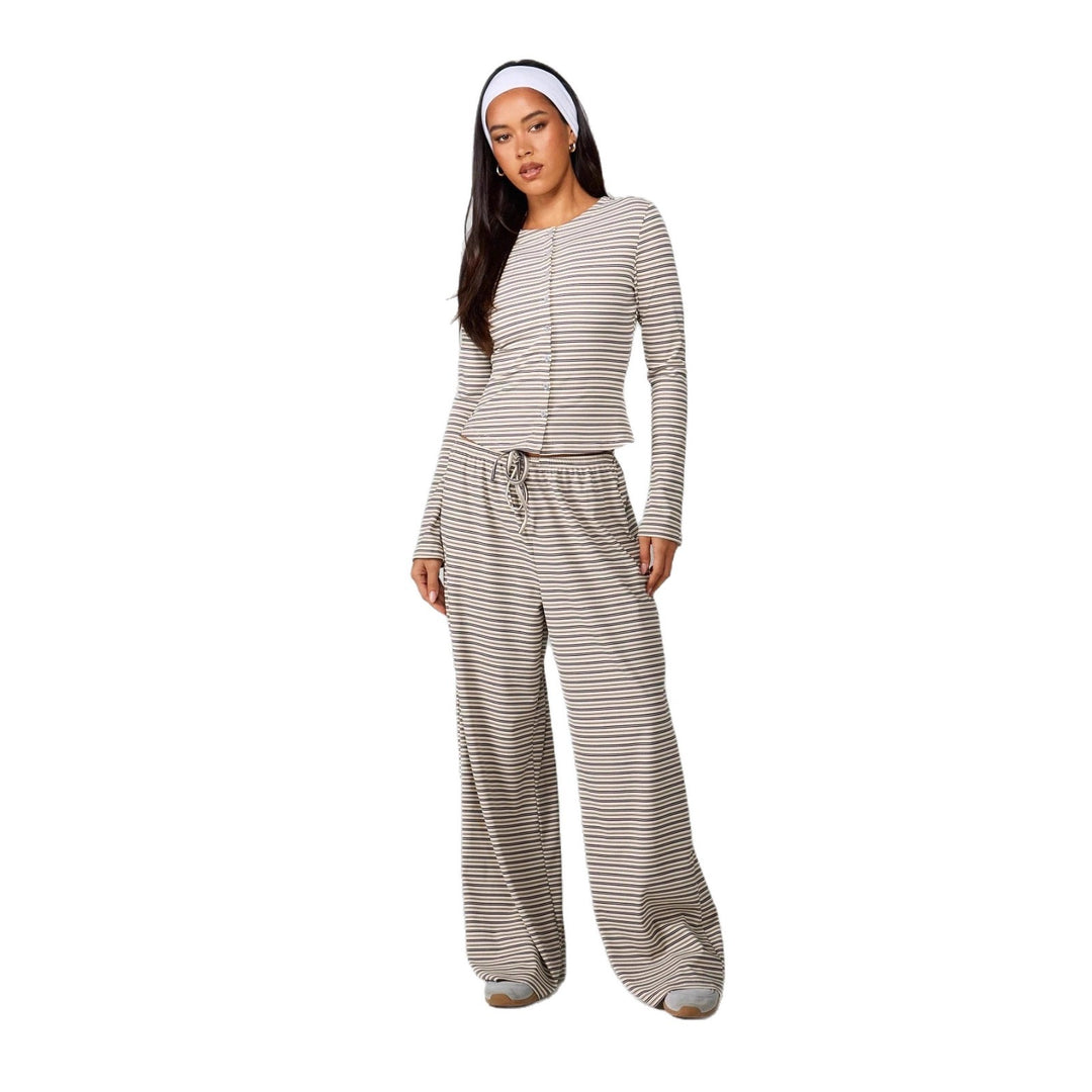 Damen Lässiges Freizeit-Set mit gestreiftem Oberteil und weitem Bein R&B
