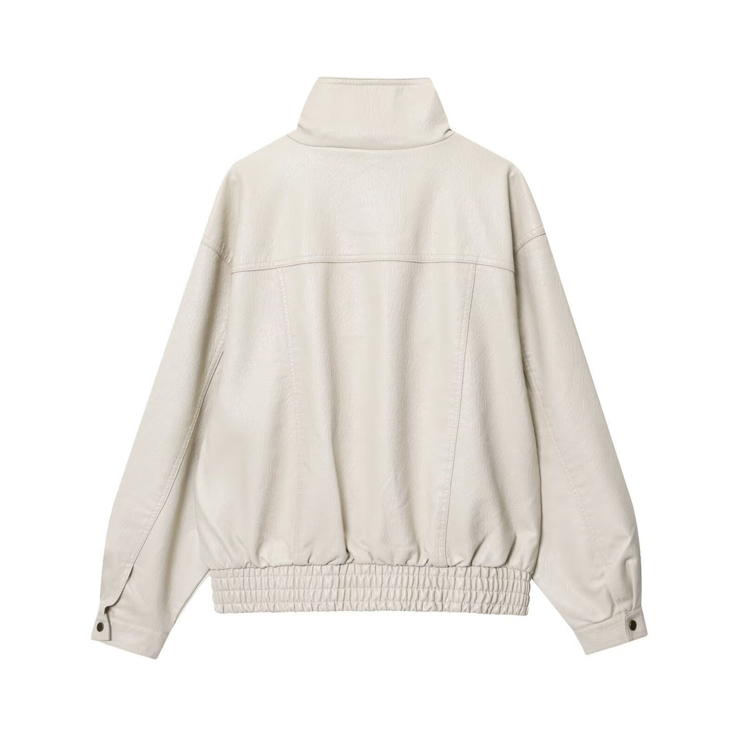 Damen lässige Kunstlederjacke mit hohem Kragen und Weitenregulierung R&B