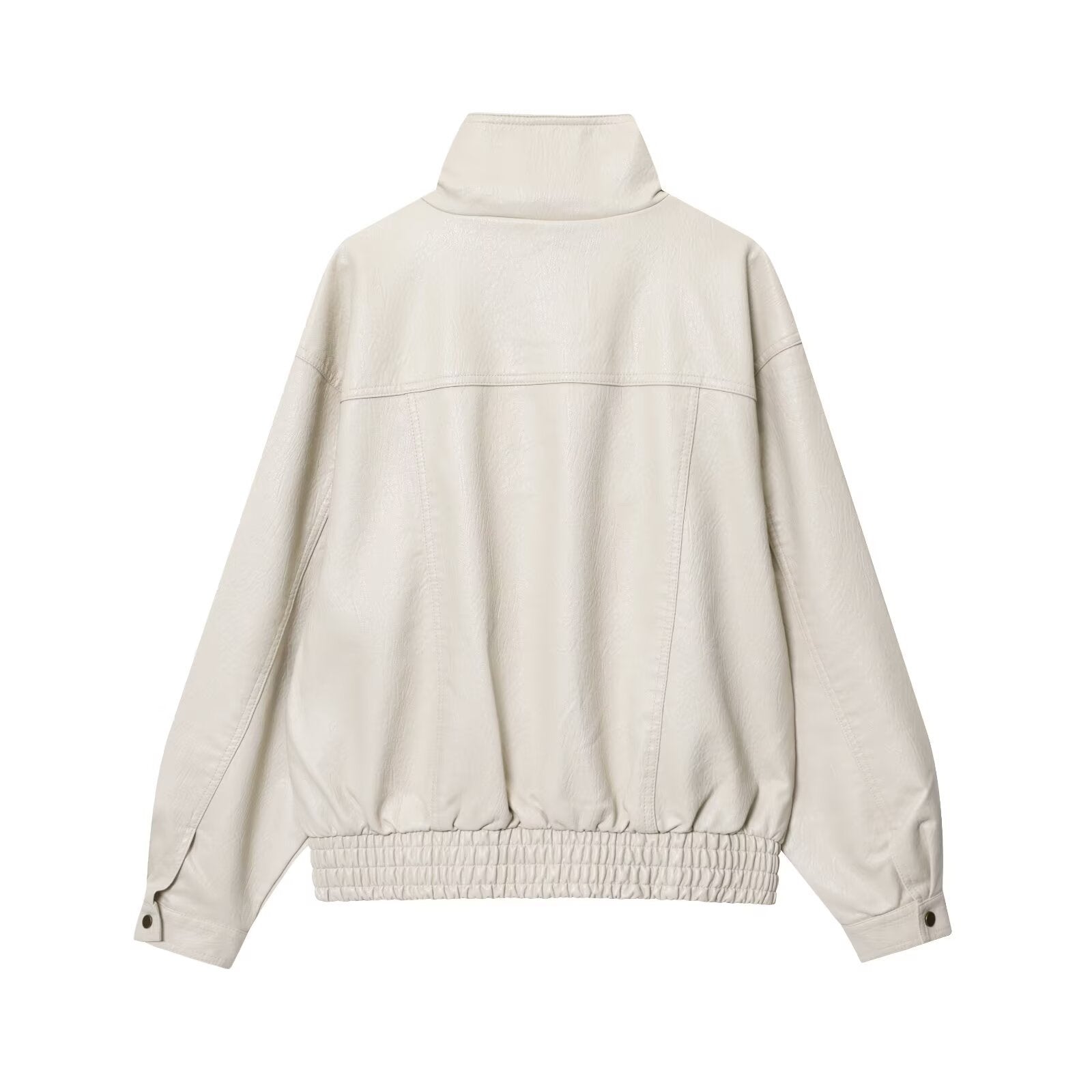 Damen lässige Kunstlederjacke mit hohem Kragen und Weitenregulierung R&B