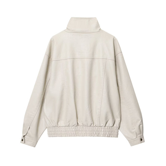 Damen lässige Kunstlederjacke mit hohem Kragen und Weitenregulierung R&B