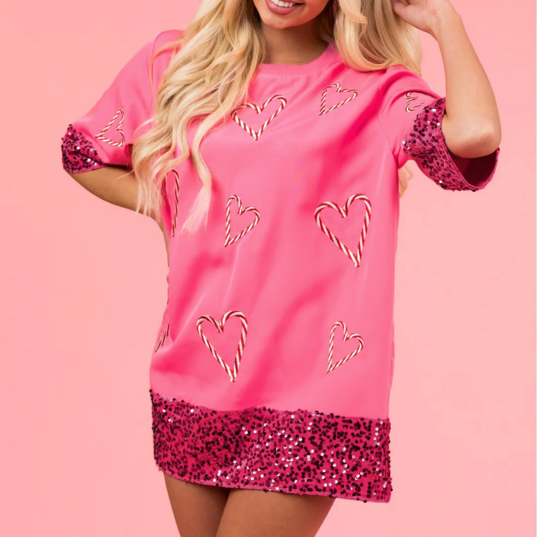 Damen Freizeitoberteil mit glitzernden Details und herzförmigem Aufdruck R&B