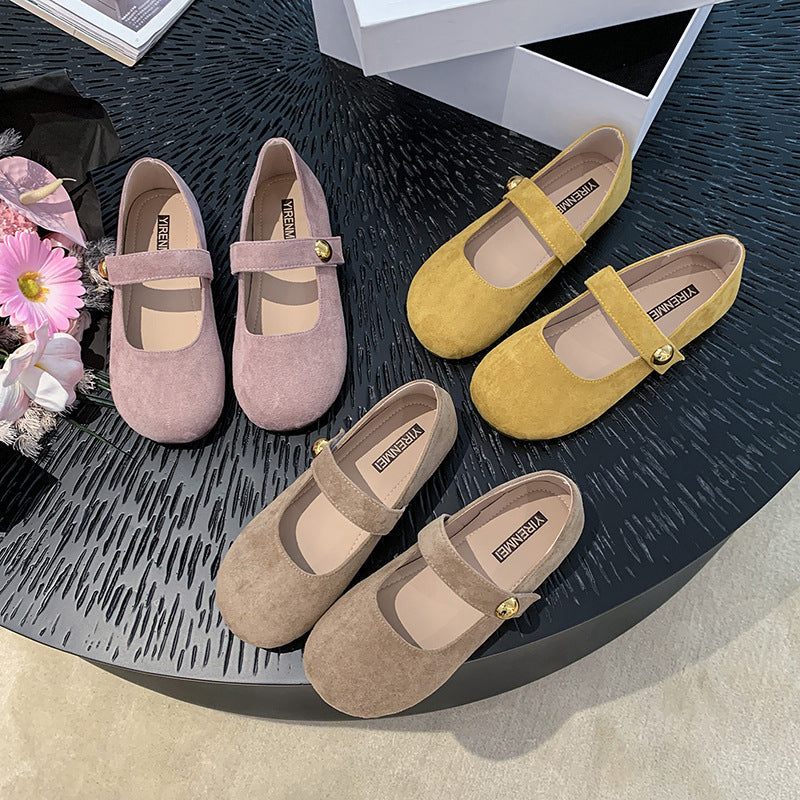 Damen elegante Ballerina-Schuhe mit verstellbarem Riemchen und goldener Schnalle R&B