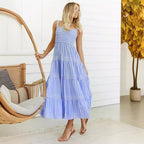 Damen Maxikleid mit feinen Streifen und elastischem Oberteil R&B