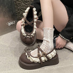 Damen Komfortable Plateau-Mules mit dekorativen Riemen und Schleifen-Detail R&B