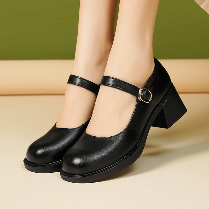 Damen Elegante Blockabsatz Ballerinas mit verstellbarem Riemen R&B