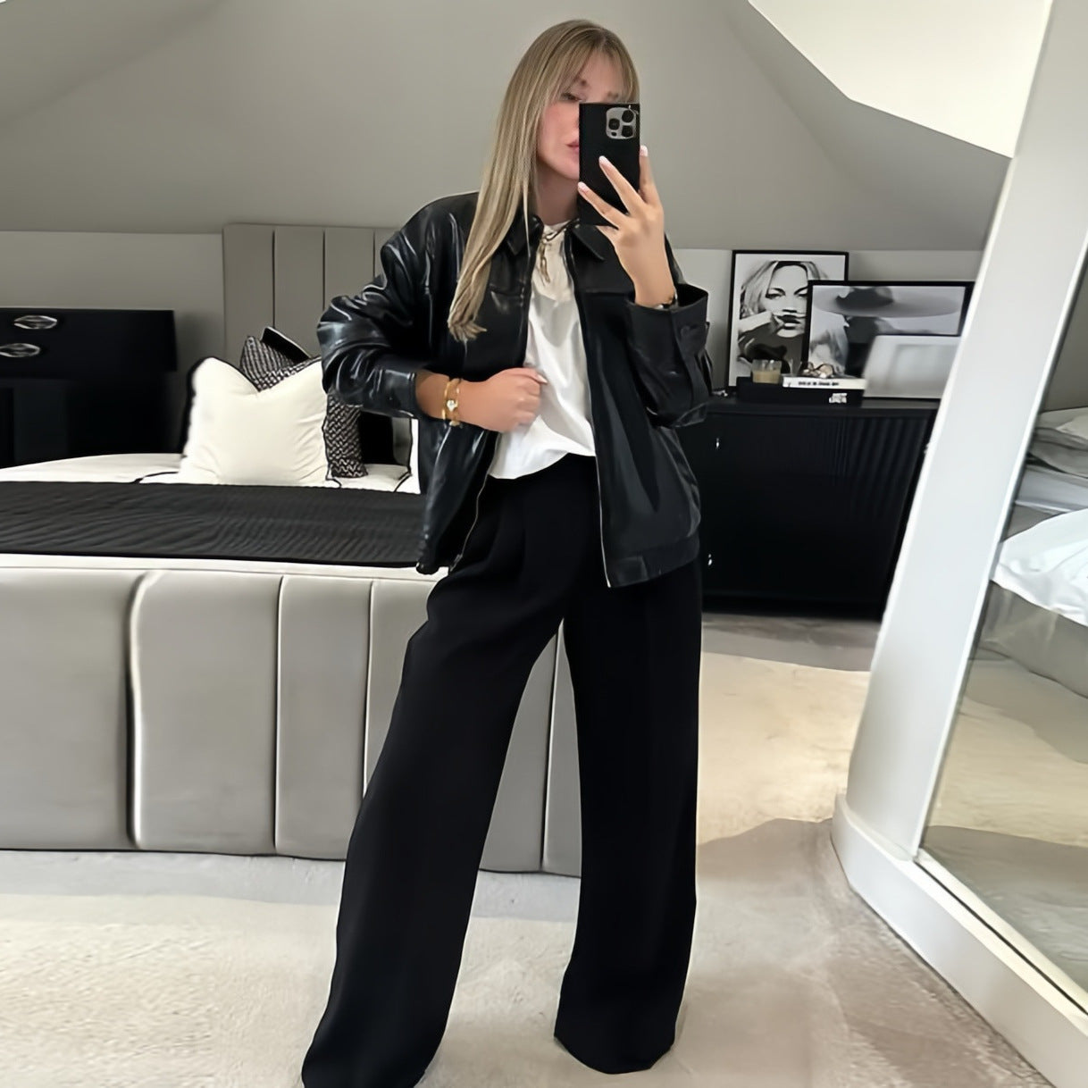 Damen Oversized Kunstlederjacke mit großzügigem Schnitt und modischen Details R&B
