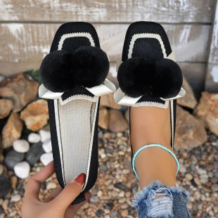 Damen Flauscher Pantoletten mit eleganten Pom-Pom-Applikationen R&B
