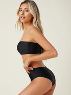 Damen Bandeau-Bikini mit hohem Taillenschnitt und schlichten Konturen