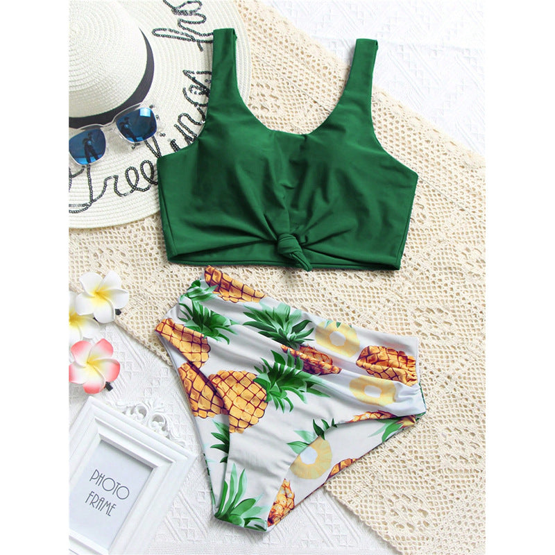 Damen Bikini-Set mit knotenförmigem Oberteil und hohem Bund R&B
