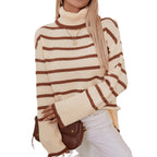 Damen modischer Rollkragenpullover mit breiten Streifen und lässigem Schnitt