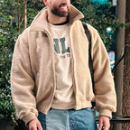 Herren kuschelige Fleecejacke mit hohem Kragen und seitlichen Taschen