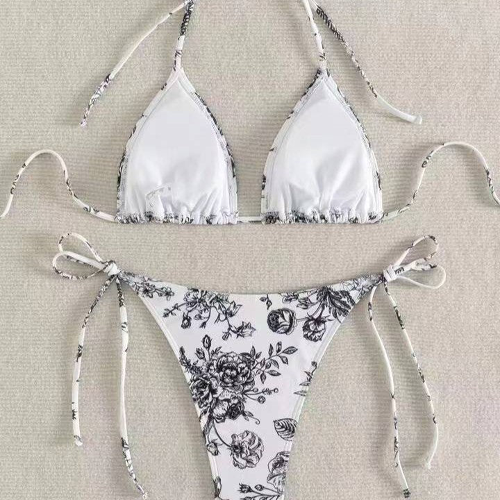 Damen Triangel-Bikini-Set mit zarten Blumenmotiven R&B
