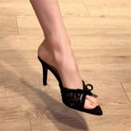 Damen elegante spitze High Heel Mules mit verzierten Riemen R&B