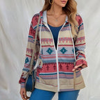 Damen Kapuzenjacke mit tribal inspiriertem Muster und praktischen Taschen R&B