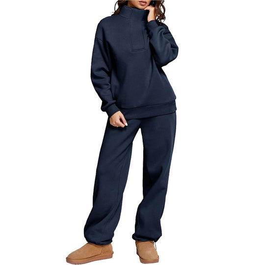 Damen Bequemes Freizeit-Set mit Stehkragen und weiten Hosen R&B