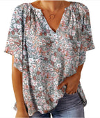 Damen Blusenshirt mit floralem Design und V-Ausschnitt R&B