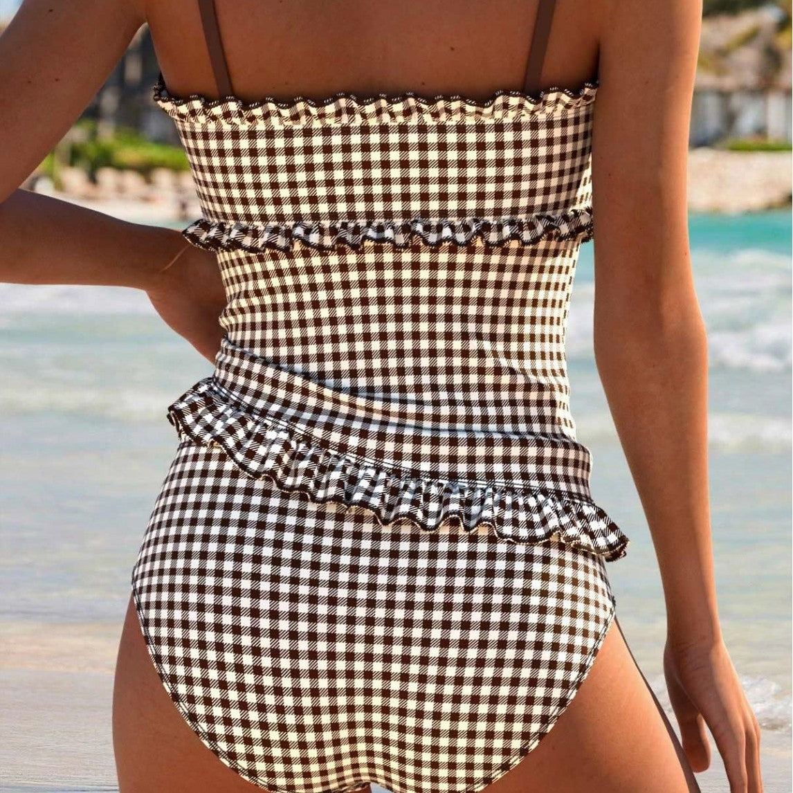 Damen Buntes Rüschenshirt-Tankini R&B