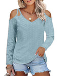 Damen Elegantes Shirt mit angeschnittenen Schultern und V-Ausschnitt R&B