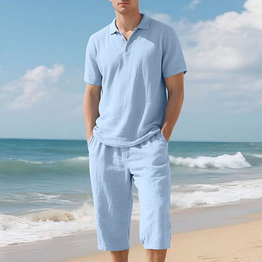 Herren nan leichtes Polo- und Bermuda-Set aus seidigem Baumwolljersey R&B