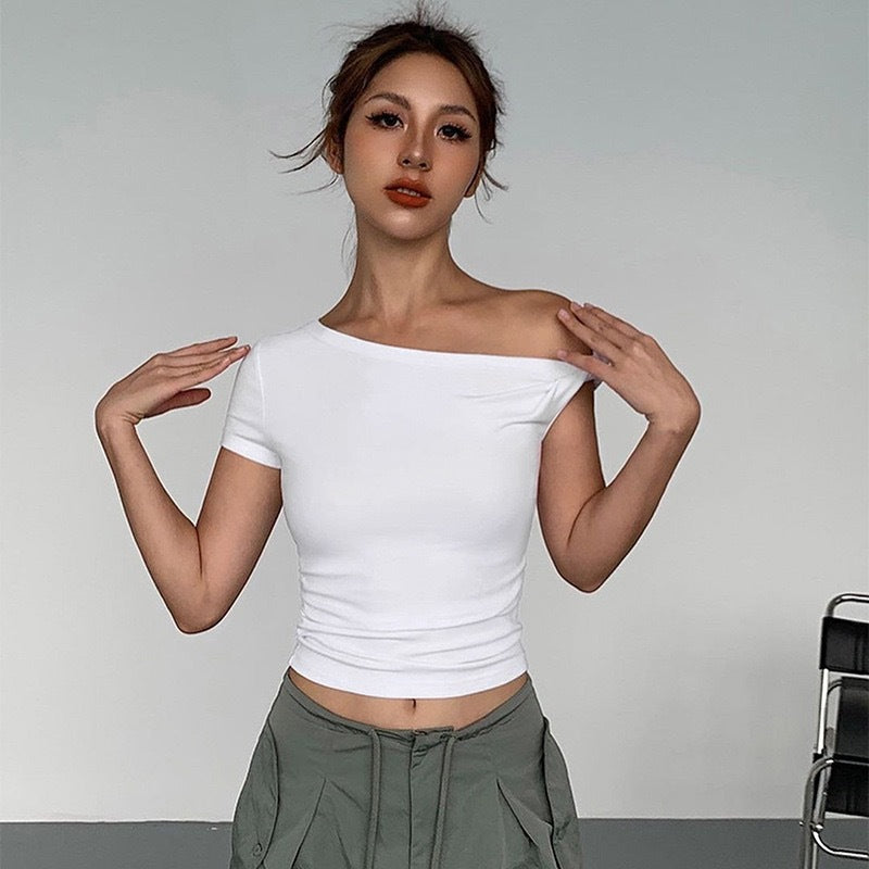 Damen Schulterfreies Crop-Top mit Raffung und modischen Knoten R&B