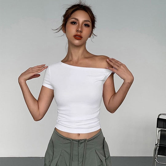 Damen Schulterfreies Crop-Top mit Raffung und modischen Knoten R&B