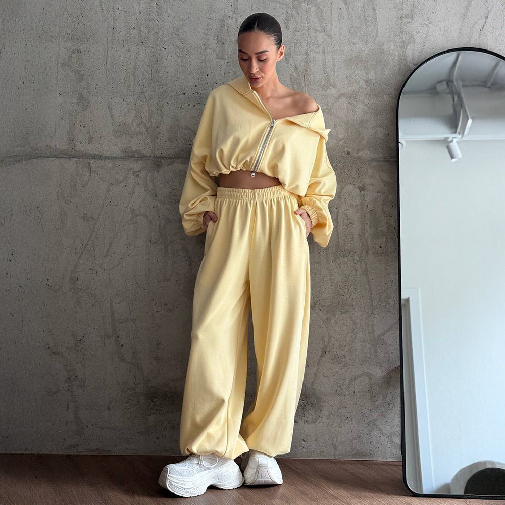 Damen Sportlicher Cropped-Trainingsanzug mit Reißverschluss R&B