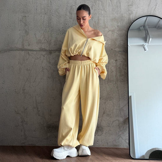 Damen Sportlicher Cropped-Trainingsanzug mit Reißverschluss R&B