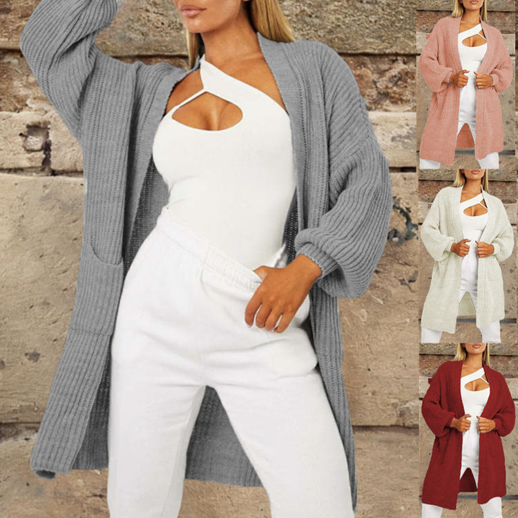 Damen Strickcardigan mit tiefem V-Ausschnitt und großzügigen Taschen R&B