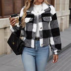 Damen Plüschjacke mit Karomuster R&B