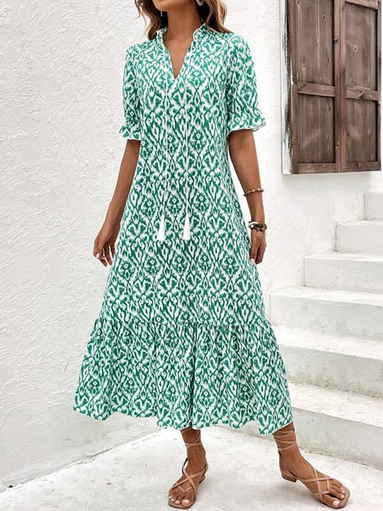 Damen Maxikleid mit modernem Boho-Design und lässigem V-Ausschnitt Heidi-Mode