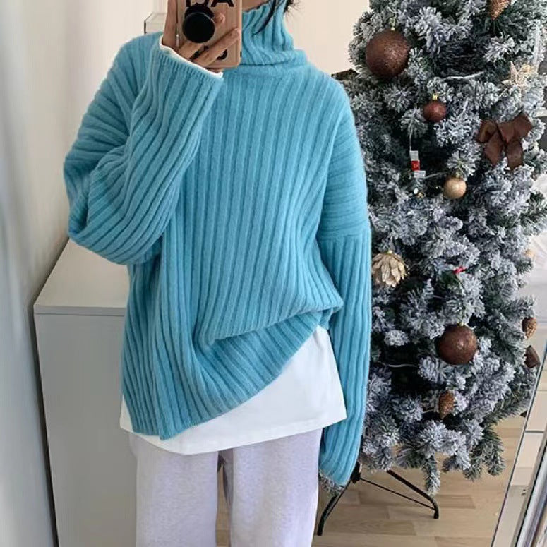 Damen Hochgeschlossenes Strickoberteil mit asymmetrischem Schnitt und feiner Rippstruktur