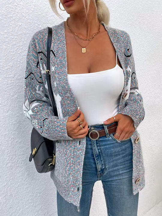 Damen Strickjacke mit kunstvollem Muster und eleganten Knopfdetails R&B
