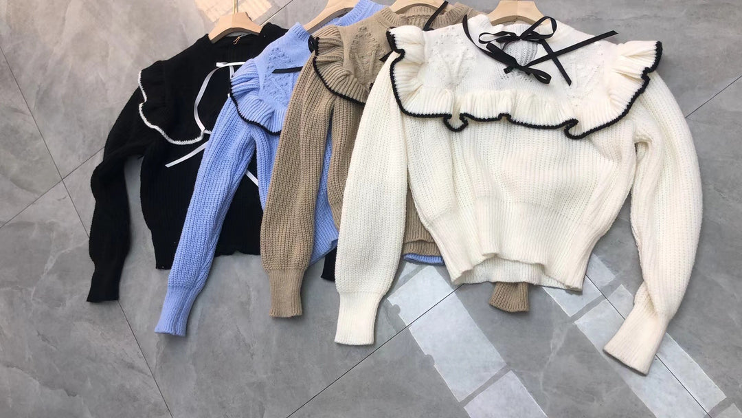 Damen Strickpullover mit eleganter Rüsche und Kapuze R&B